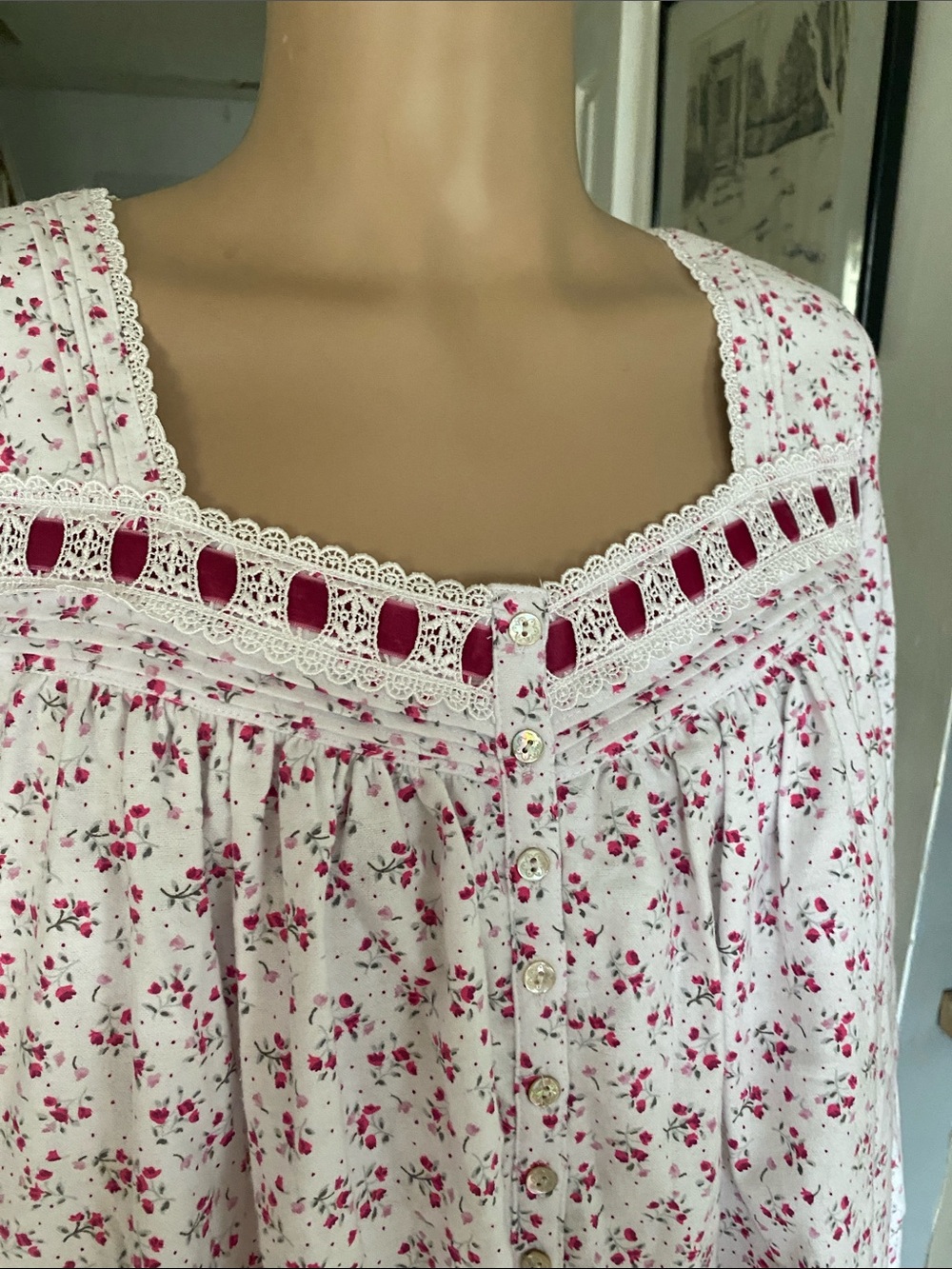 Eileen West White Maxi Nightgown with Pink Floral Print - Picture 2 of 11